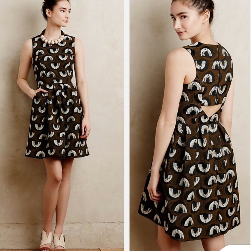 Anthropologie Hunter Dixon by Hunter Bell Adette Dress Olive Green Black Sz 2